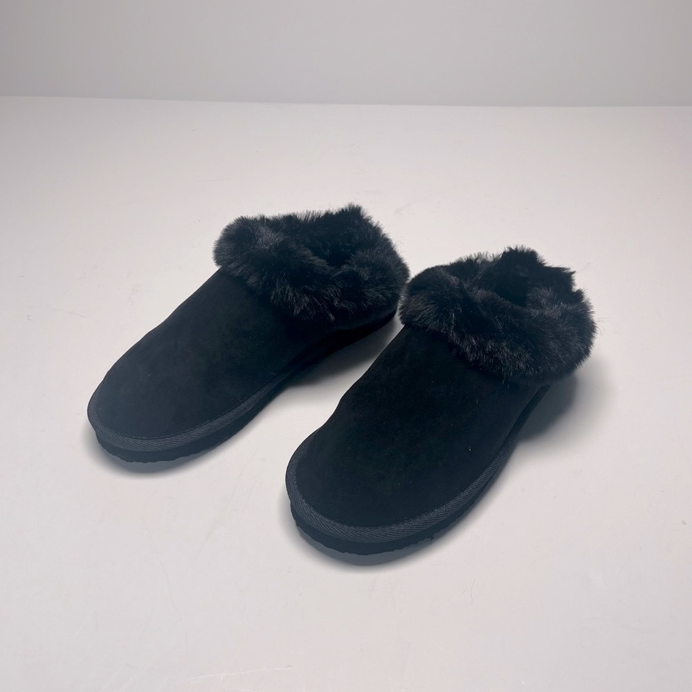 NEW Aerie Fur Scruff Fuzzy Soft Slipper Casual Shoe black | Size 7